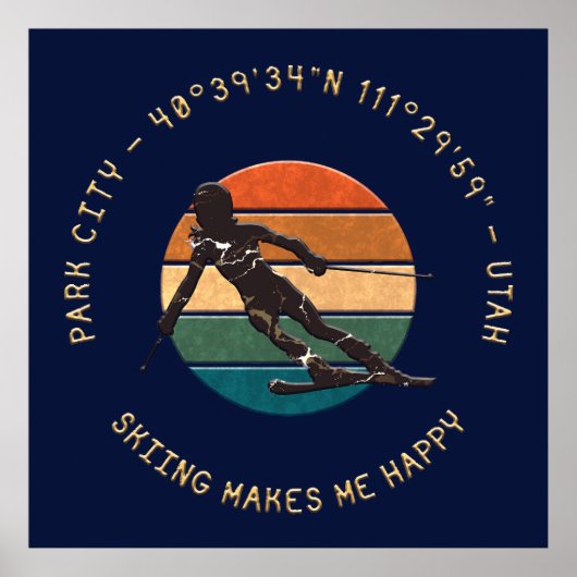 Ski Park City, Utah - Vrouw skiër, Gouden Tekst Poster (Voorkant)