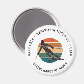Ski Park City, Utah - Vrouw skiër, Zwart Tekst Magneet (Voorkant / Achterkant)