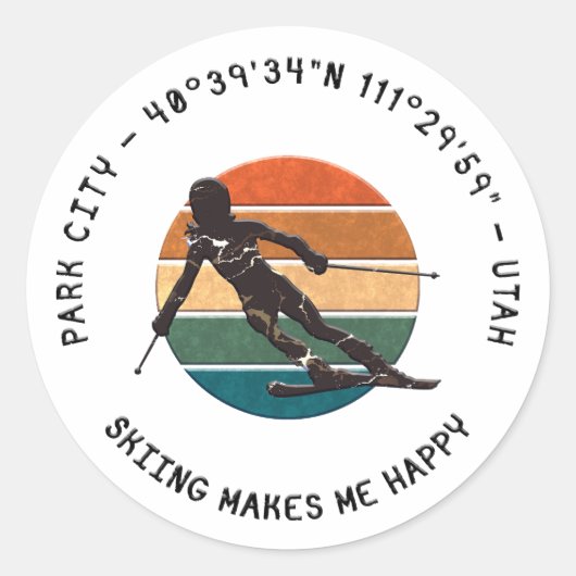Ski Park City, Utah - Vrouw skiër, Zwart Tekst Ronde Sticker (Voorkant)