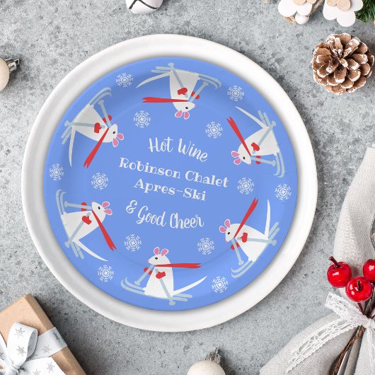 Ski Party Apres Ski Kerstmis Muizen op ski's Papieren Bordje