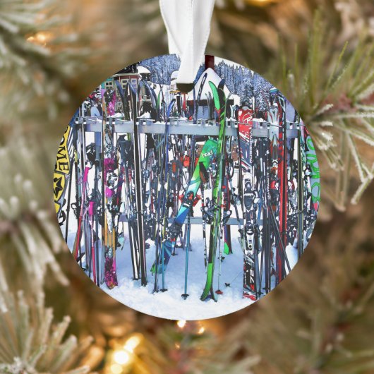 Ski Party - Skis and Poles Ceramic Ornament (Boom)