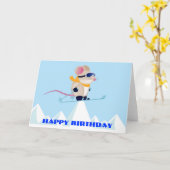 Ski Patrol Muis in de Alpen Verjaardag Kaart (Gele Bloem)