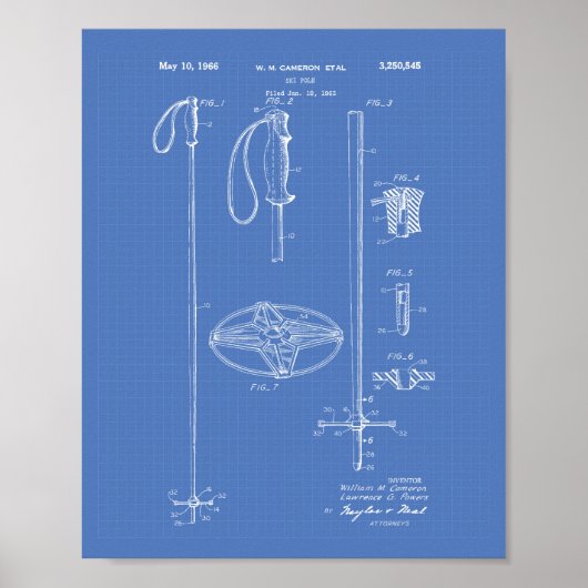Ski Pole 1966 Patent Art Blueprint Poster (Voorkant)