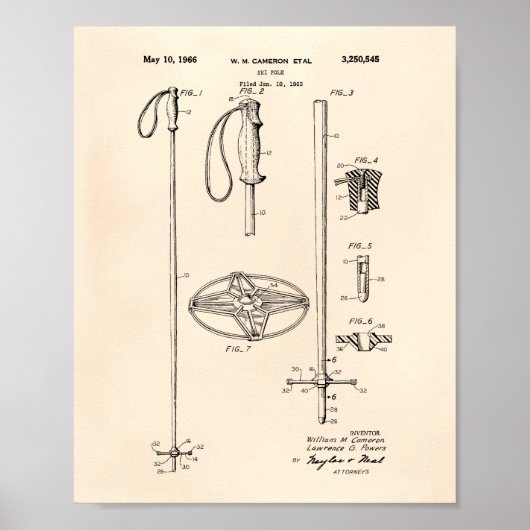 Ski Pole 1966 Patent Art Old Peper Poster (Voorkant)