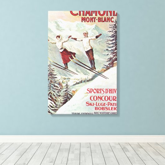 Ski Poster, Chamonix Mont Blanc Canvas Afdruk (Insitu (Houten vloer))