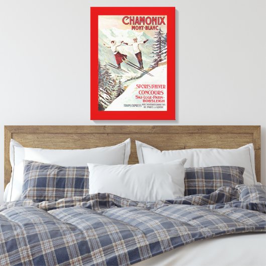  Ski Poster, Chamonix Mont Blanc Canvas Afdruk (Insitu (Slaapkamer))