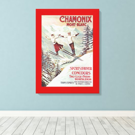  Ski Poster, Chamonix Mont Blanc Canvas Afdruk (Insitu (Houten vloer))
