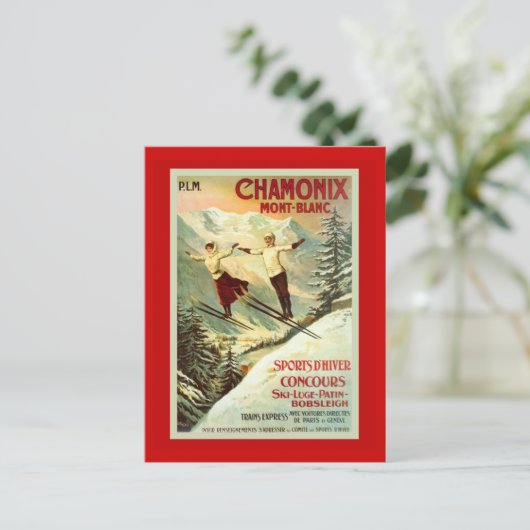  Ski Poster, Chamonix, Mt Blanc Briefkaart (Staand voorkant)