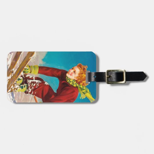  ski-poster, dame skicjumper bagagelabel (Voorkant horizontaal)