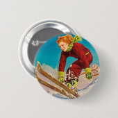  ski-poster, dame skicjumper ronde button 5,7 cm (Voorkant /achterkant)