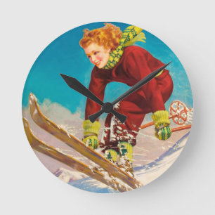  ski-poster, dame skicjumper ronde klok