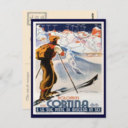 Ski-Poster, Dolomites, Cortina Briefkaart (Voorkant / Achterkant)