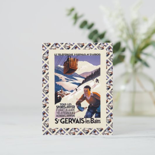  Ski Poster, Frankrijk, St Gervais les Bains Briefkaart (Staand voorkant)