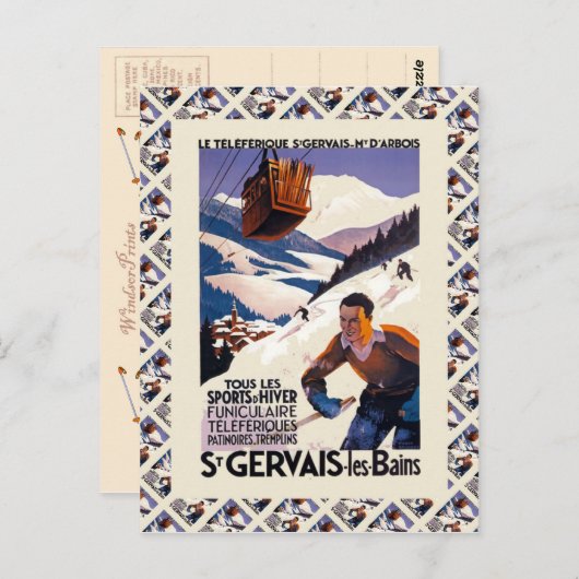  Ski Poster, Frankrijk, St Gervais les Bains Briefkaart (Voorkant / Achterkant)