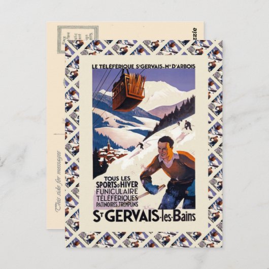 Ski Poster, Frankrijk, St Gervais les Bains Briefkaart (Voorkant / Achterkant)