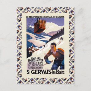  Ski Poster, Frankrijk, St Gervais les Bains Briefkaart