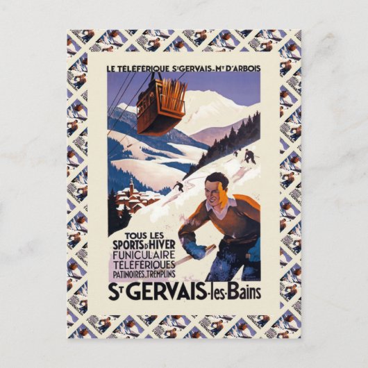  Ski Poster, Frankrijk, St Gervais les Bains Briefkaart (Voorkant)