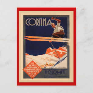  Ski Poster, Italië, Dolomites Cortina Briefkaart