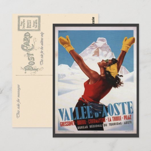 Ski Poster, Italië, Val d'Aosta Briefkaart (Voorkant / Achterkant)