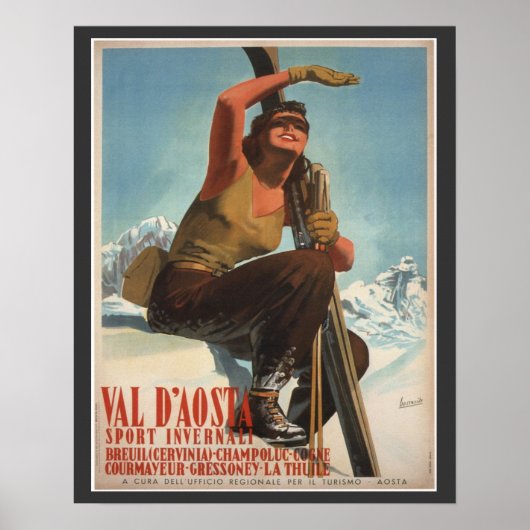  Ski Poster, Italië, Val d'Aosta Poster (Voorkant)