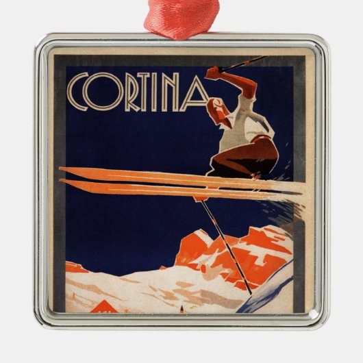 Ski Poster, Ski Cortina, Italië Metalen Ornament (Voorkant)