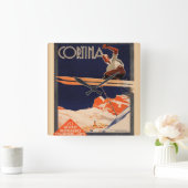  Ski Poster, Ski Cortina, Italië Vierkante Klok (Huis)