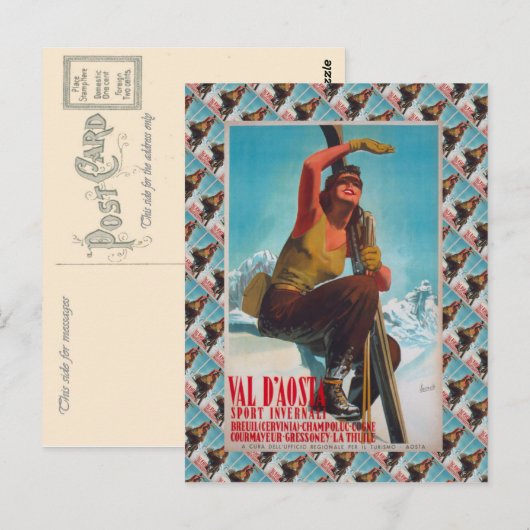Ski Poster, Val d'Aosta, Italië Briefkaart (Voorkant / Achterkant)