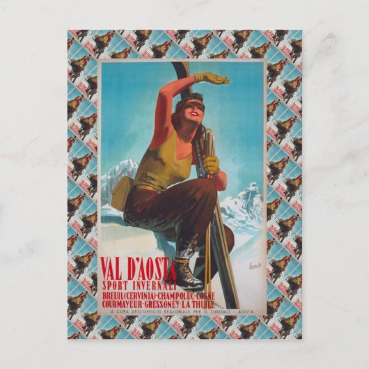  Ski Poster, Val d'Aosta, Italië Briefkaart (Voorkant)
