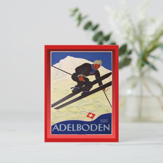  Ski Poster, Zwitserland, Adelboden Briefkaart (Staand voorkant)