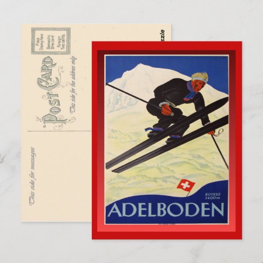  Ski Poster, Zwitserland, Adelboden Briefkaart (Voorkant / Achterkant)