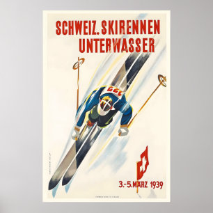 Ski races St. Gallen Zwitserland Vintage Ski Poster