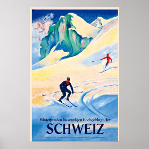 Ski races winterpret in de zonnige hooggebergte poster
