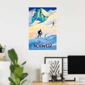 Ski races winterpret in de zonnige hooggebergte poster (Thuiskantoor)
