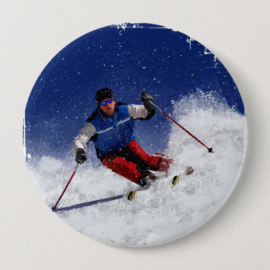 Ski Racing Down the Mountain Ronde Button 4,0 Cm (Voorkant)