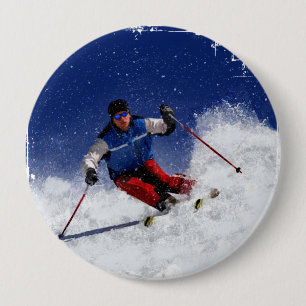 Ski Racing Down the Mountain Ronde Button 4,0 Cm