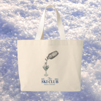 Ski reis aquarel blauw grote tote bag