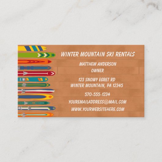 Ski Rentals Skiing Instructors Custom Visitekaartje (Voorkant)