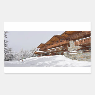 Ski resort chalet rechthoekige sticker