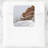 Ski resort chalet vierkante sticker (Tas)