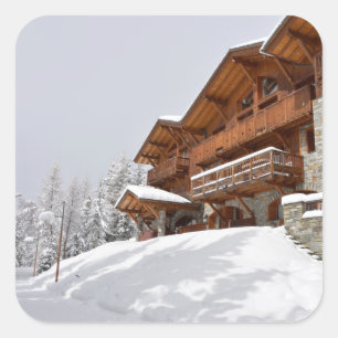 Ski resort chalet vierkante sticker