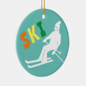 Ski Retro Skier Winter Blauwgroen White Keramisch Ornament (Rechts)