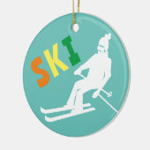 Ski Retro Skier Winter Blauwgroen White Keramisch Ornament (Links)