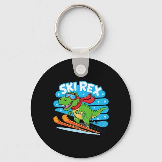 Ski Rex Funny Skiing Dinosaur Winter Sports Design Sleutelhanger (Voorkant)