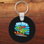 Ski Rex Funny Skiing Dinosaur Winter Sports Design Sleutelhanger (Voorkant)