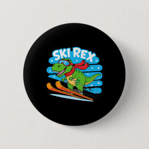 Ski Rex Grappige Skiende Dinosaur Winter Sporten D Ronde Button 5,7 Cm