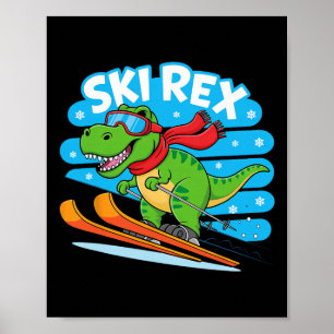 Ski Rex Grappige Skiende Dinosaur Winter Sporten O Poster