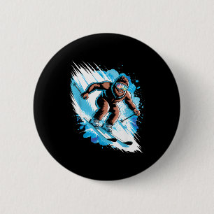 Ski Sasquatch wintersport skiër grappig skien Ronde Button 5,7 Cm