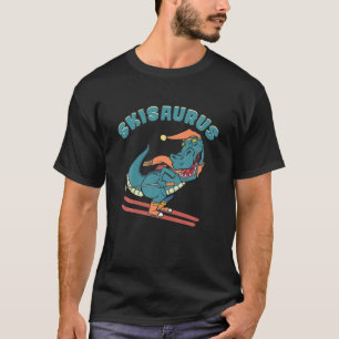 Ski Saurus Dinosaur Skiing Rex met Pet en scarf T-shirt