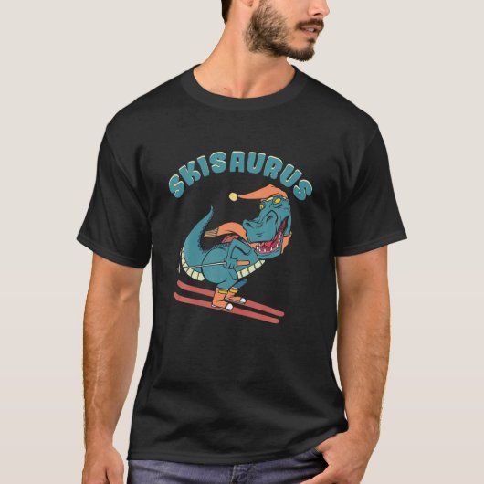 Ski Saurus Dinosaur Skiing Rex met Pet en scarf T-shirt (Voorkant)