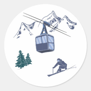 Ski Scene Winter Sports Ronde Sticker